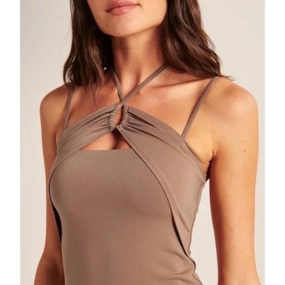 Abercrombie & Fitch Brown Halter Keyhole Midi Dress‎ XLT Womens Stretch Brown